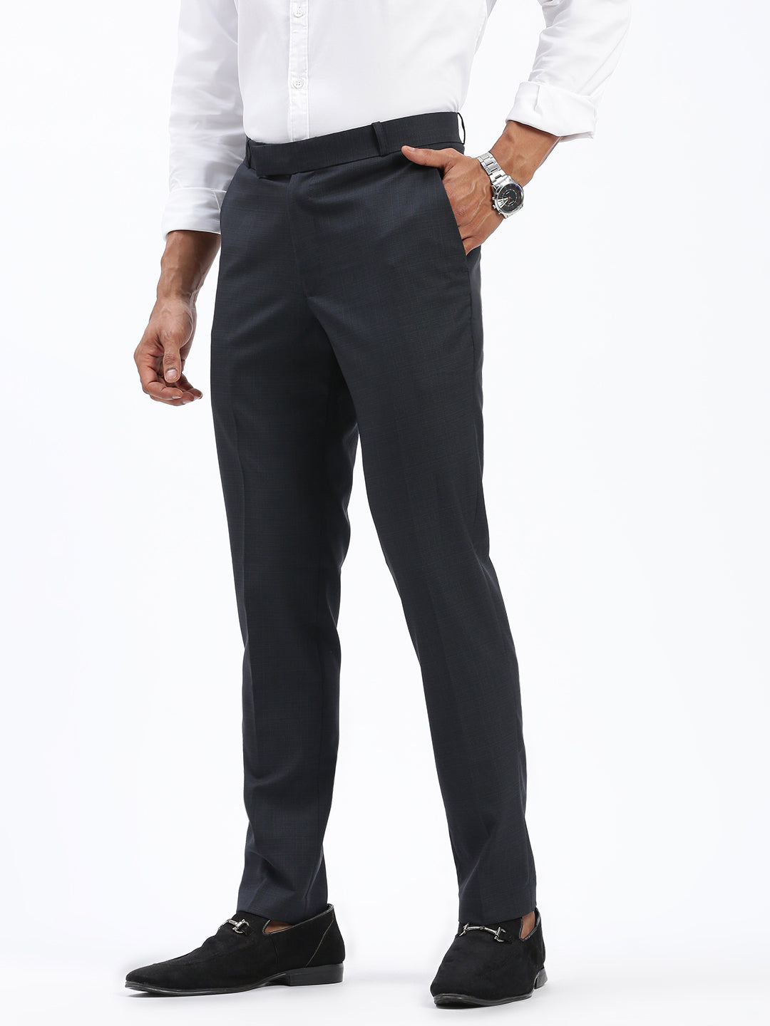 Men Solid Grey Formal Trousers