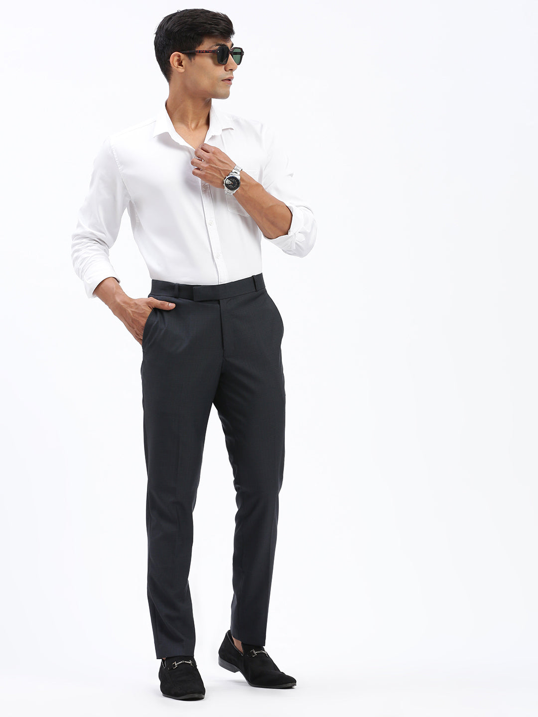 Men Solid Grey Formal Trousers