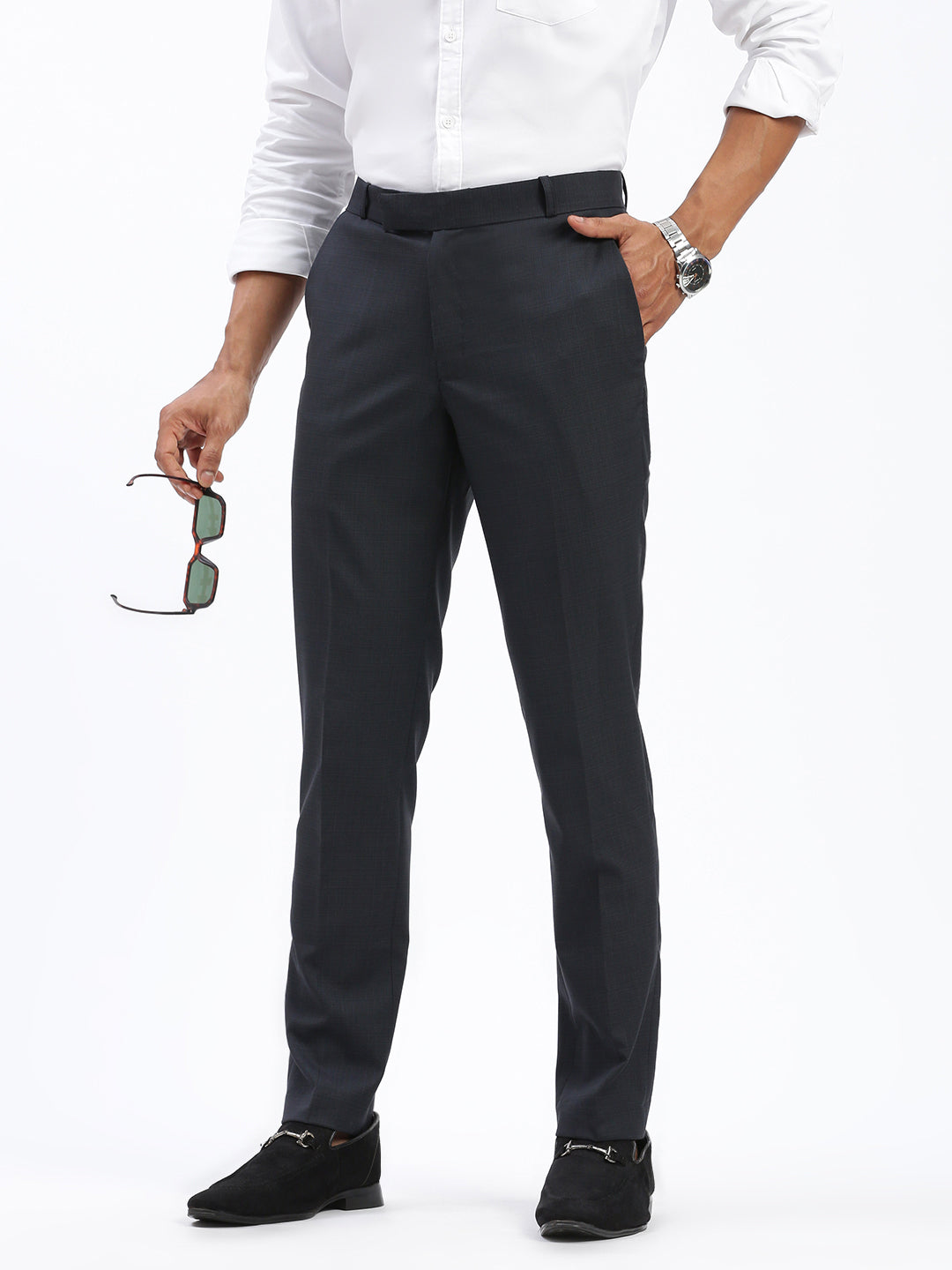 Men Solid Grey Formal Trousers