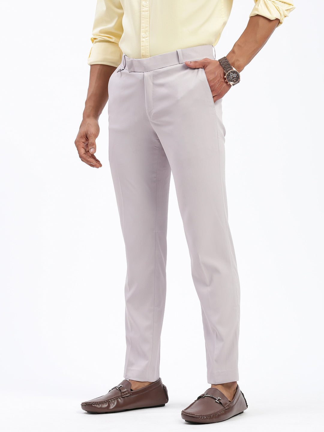 Men Solid Grey Formal Trousers