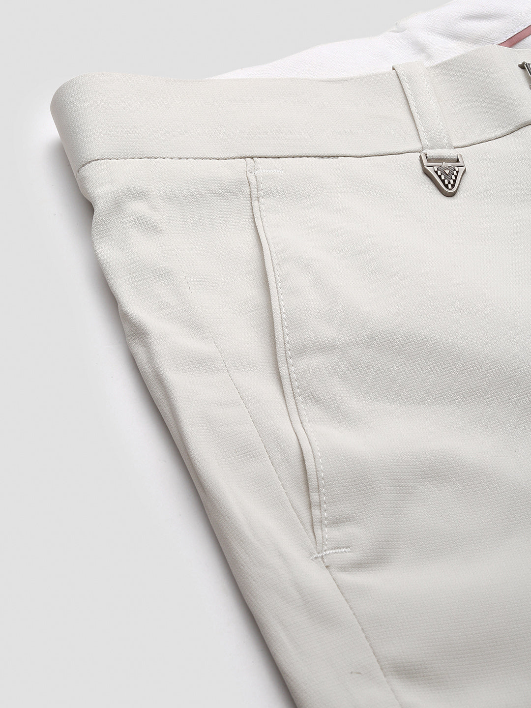 Men Solid Cream Formal Trousers