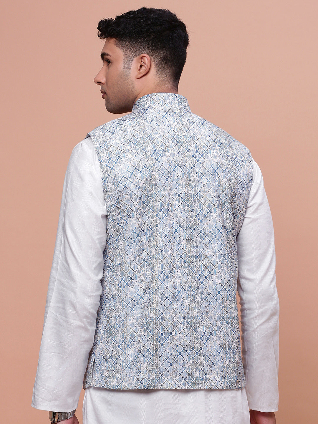 Men Embellished Blue Slim Fit Nehru Jacket