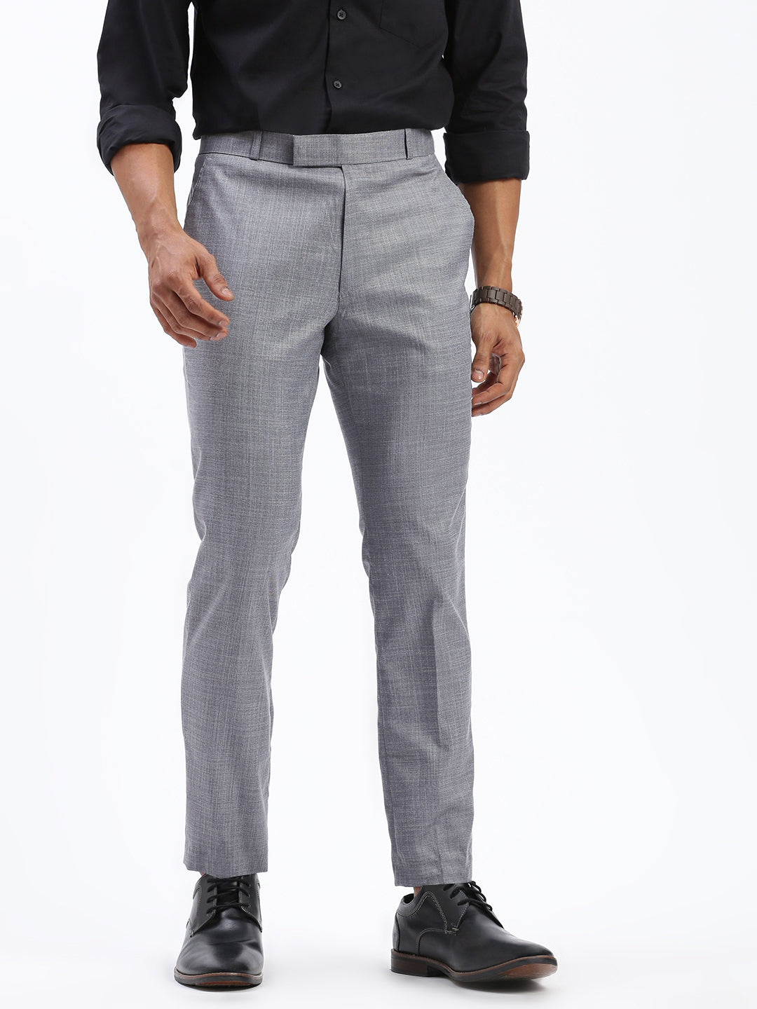 Men Solid Grey Formal Trousers