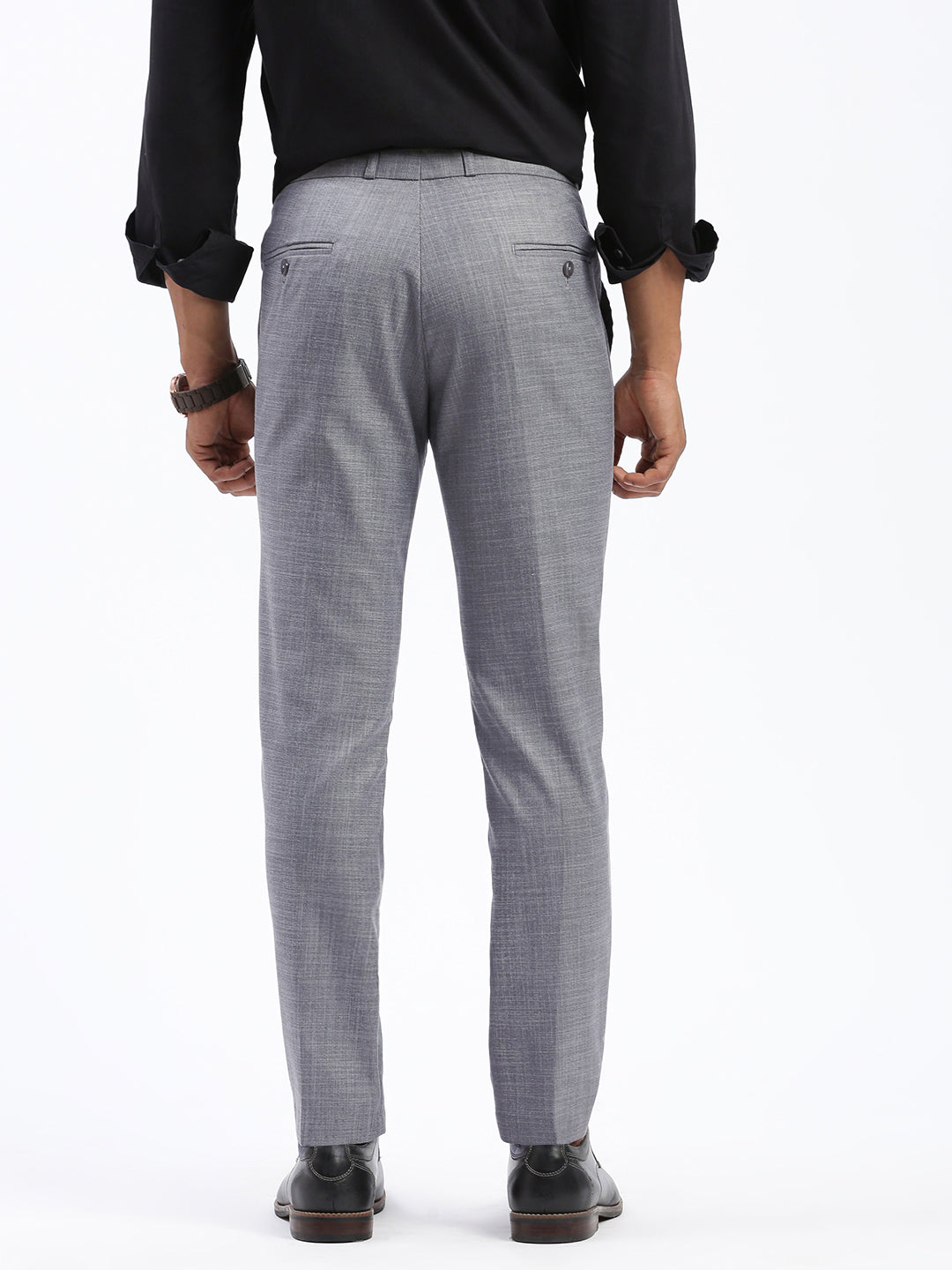 Men Solid Grey Formal Trousers