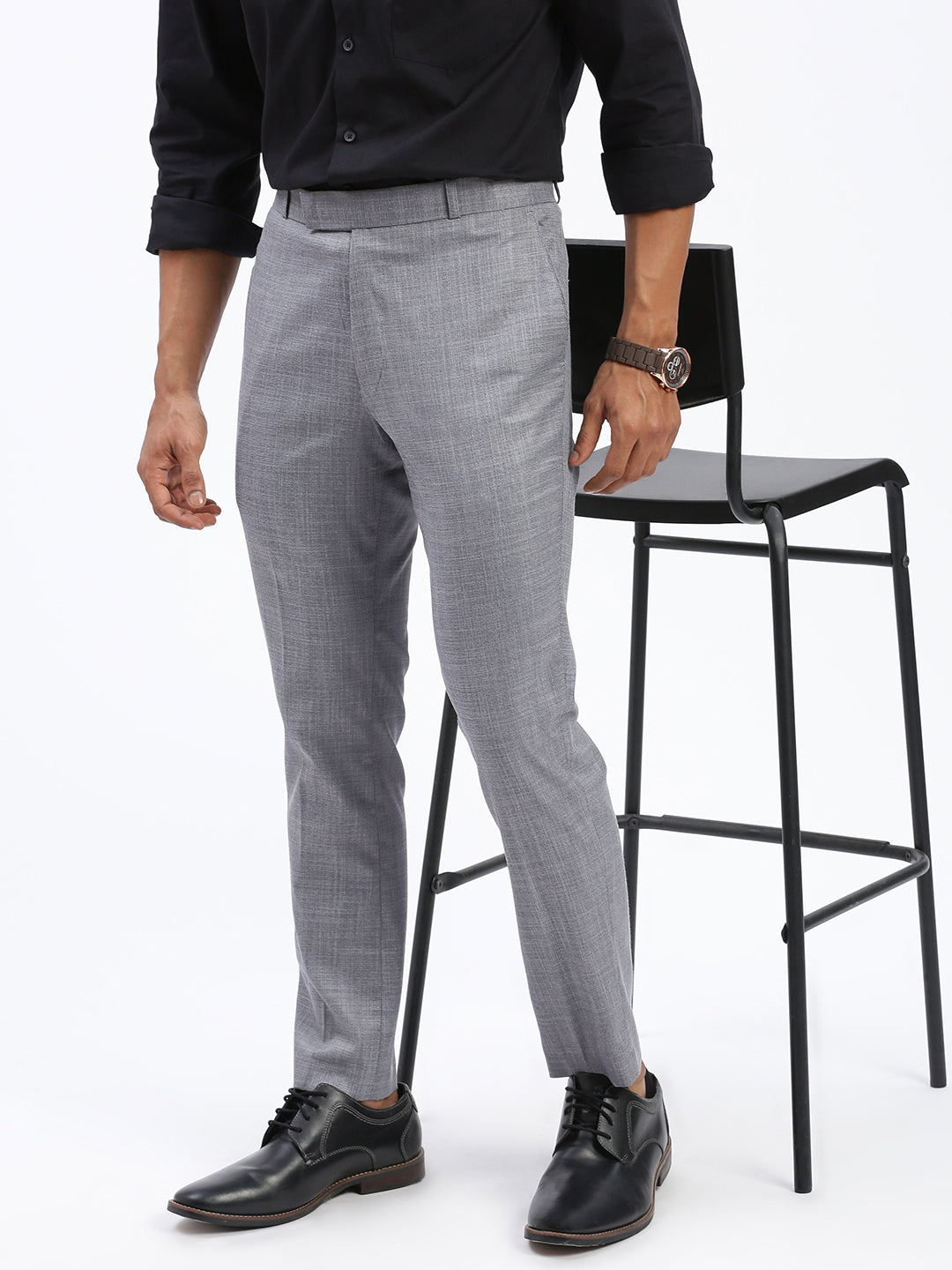 Men Solid Grey Formal Trousers