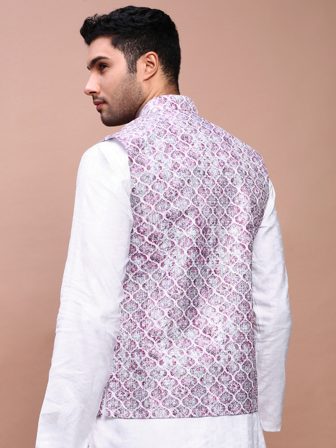 Men Embroidered Purple Slim Fit Nehru Jacket