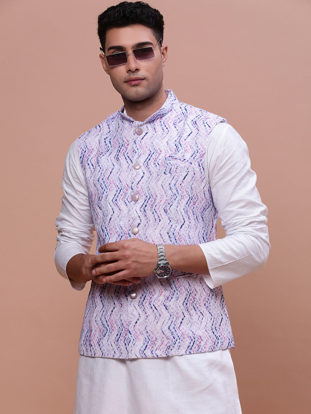 Men Embellished Purple Slim Fit Nehru Jacket