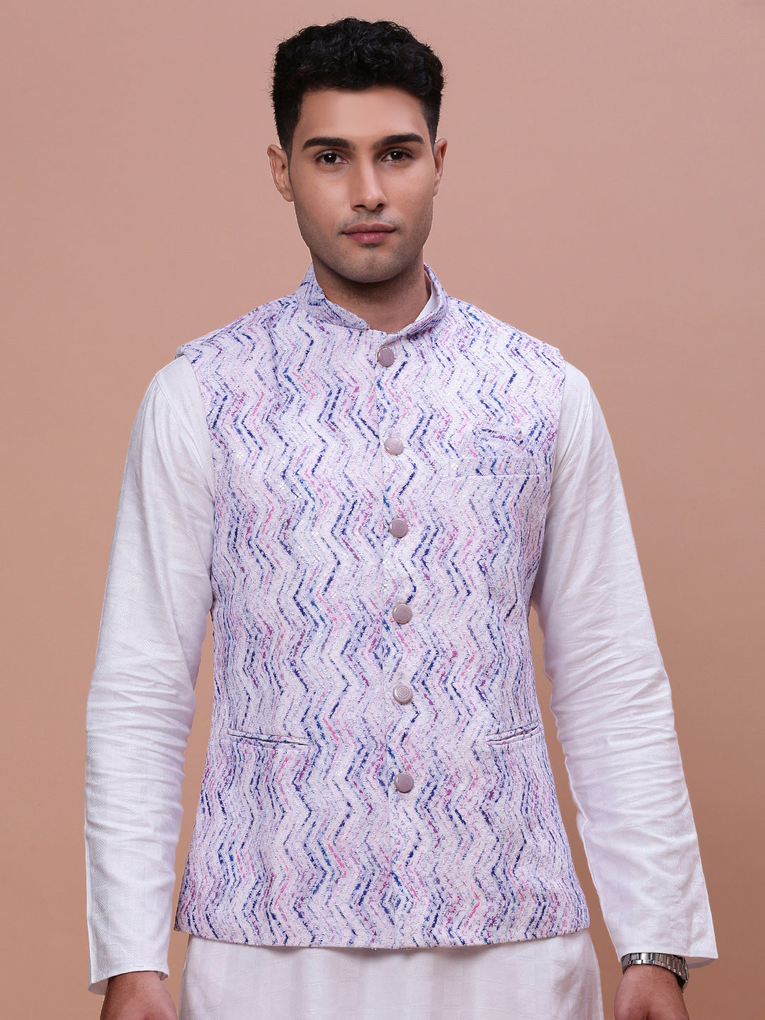 Men Embellished Purple Slim Fit Nehru Jacket