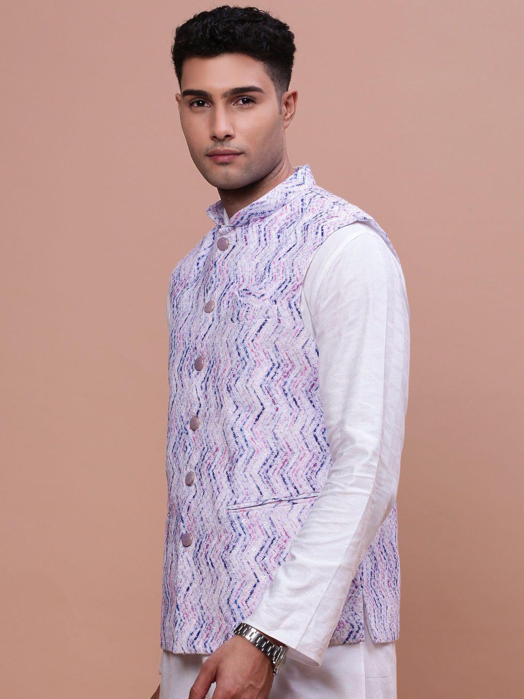 Men Embellished Purple Slim Fit Nehru Jacket