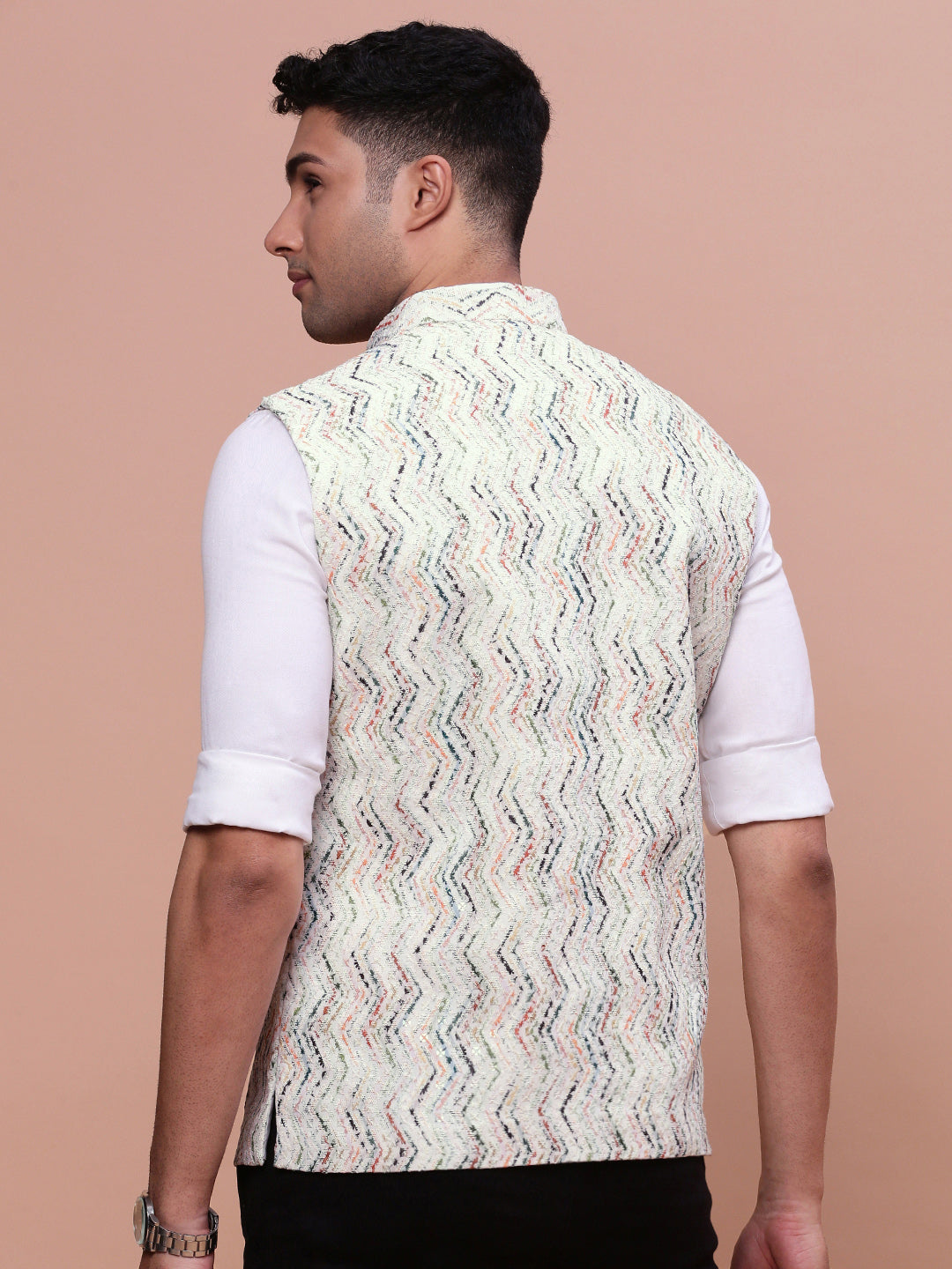 Men Embellished Cream Slim Fit Nehru Jacket