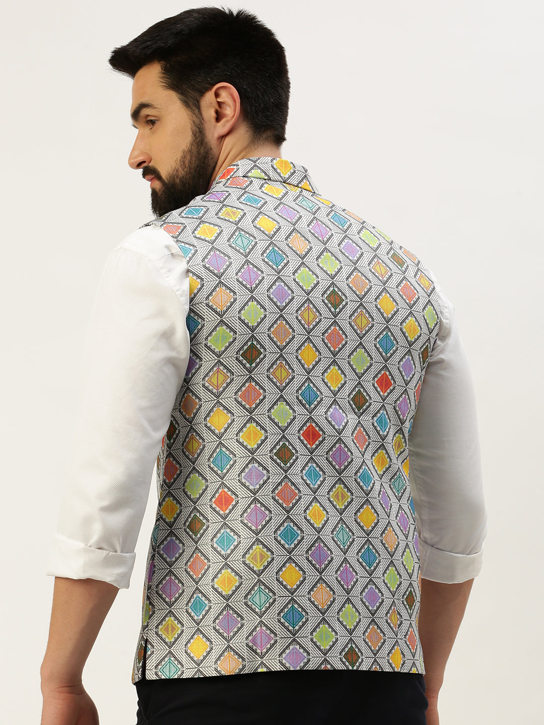 Men Mandarin Collar Printed Multi Nehru Jacket