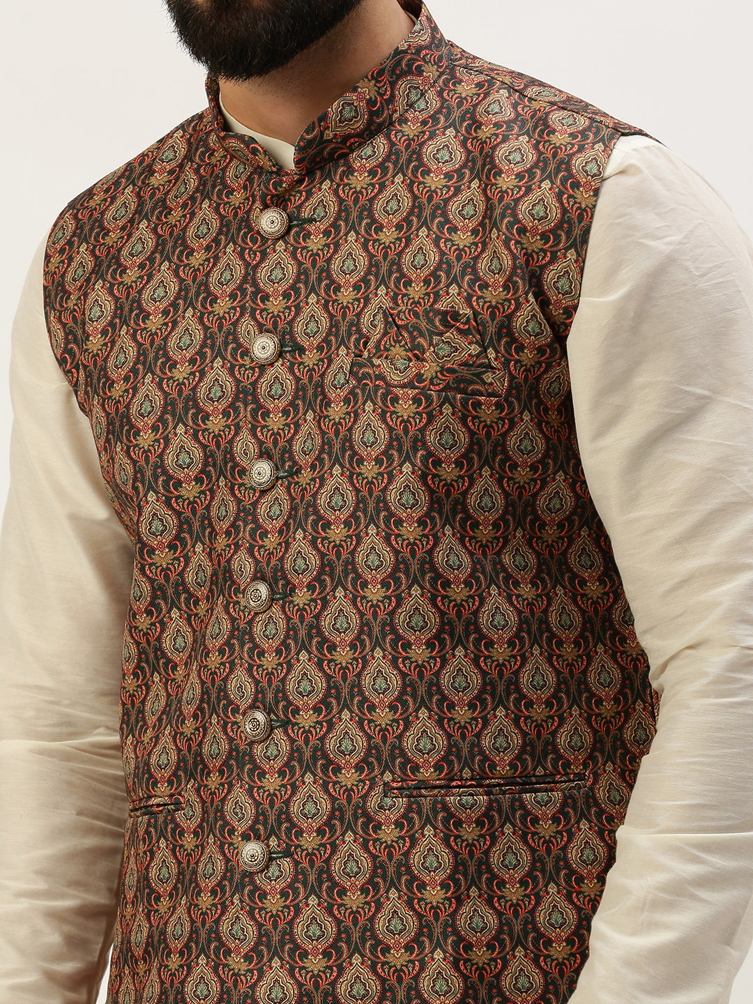 Men Mandarin Collar Printed Multi Nehru Jacket