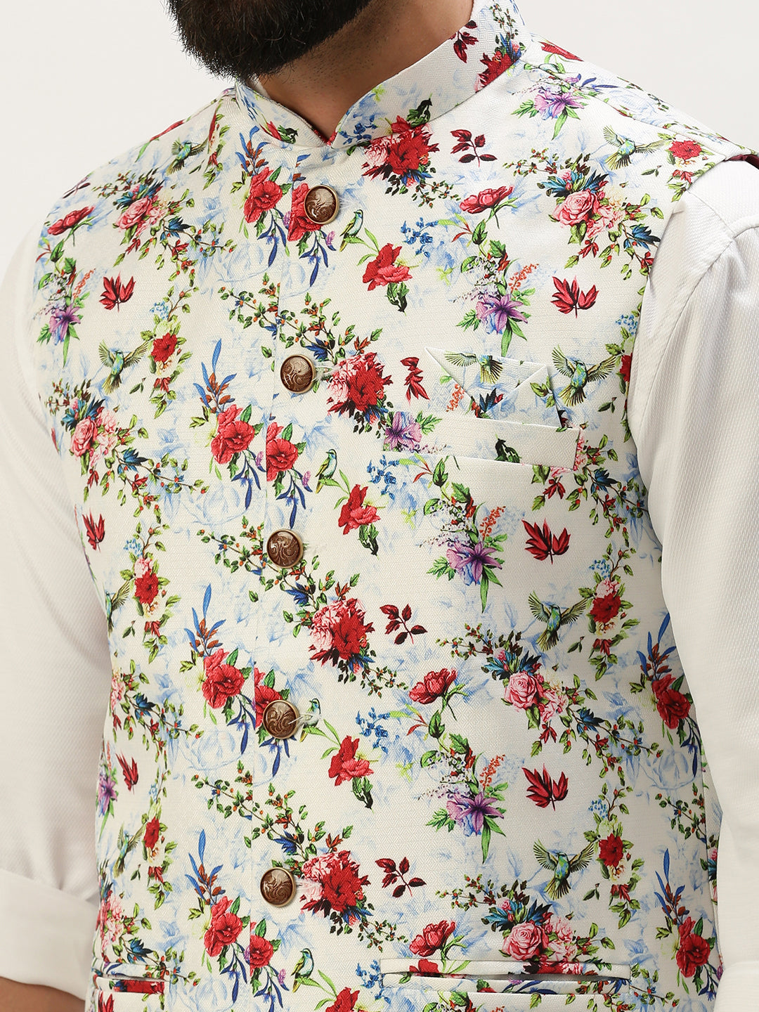 Men Mandarin Collar Printed Multi Nehru Jacket