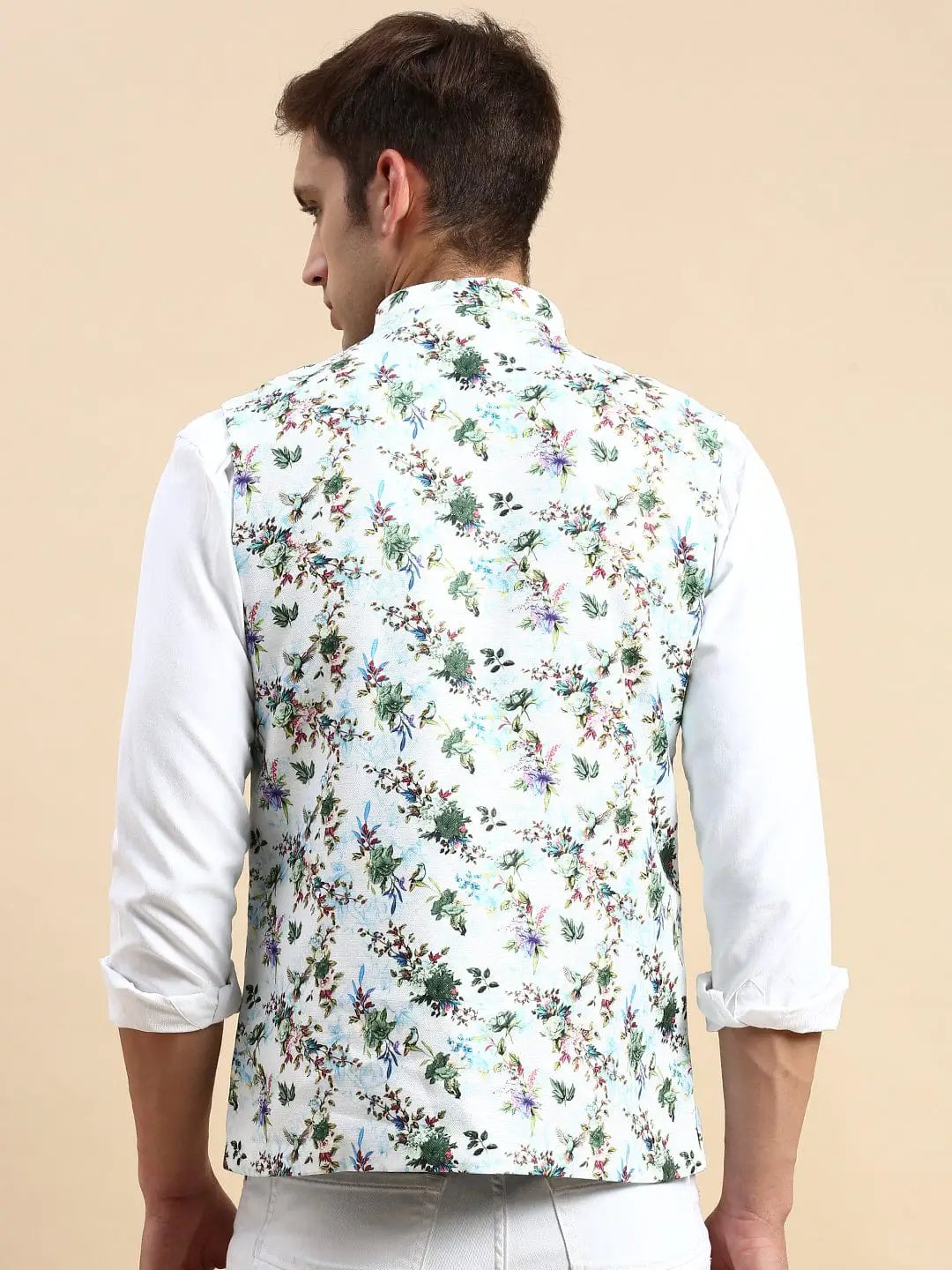 Men's Mandarin Collar Printed Multi Nehru Jacket