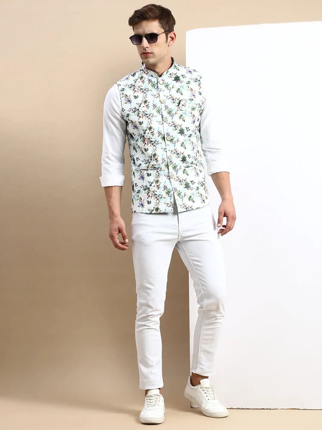 Men's Mandarin Collar Printed Multi Nehru Jacket