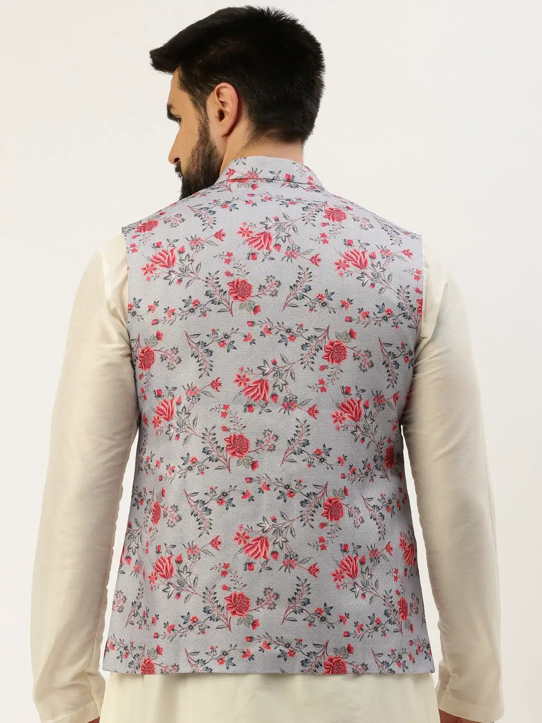 Men's Mandarin Collar Printed Grey Nehru Jacket - from SHOWOFFFF
