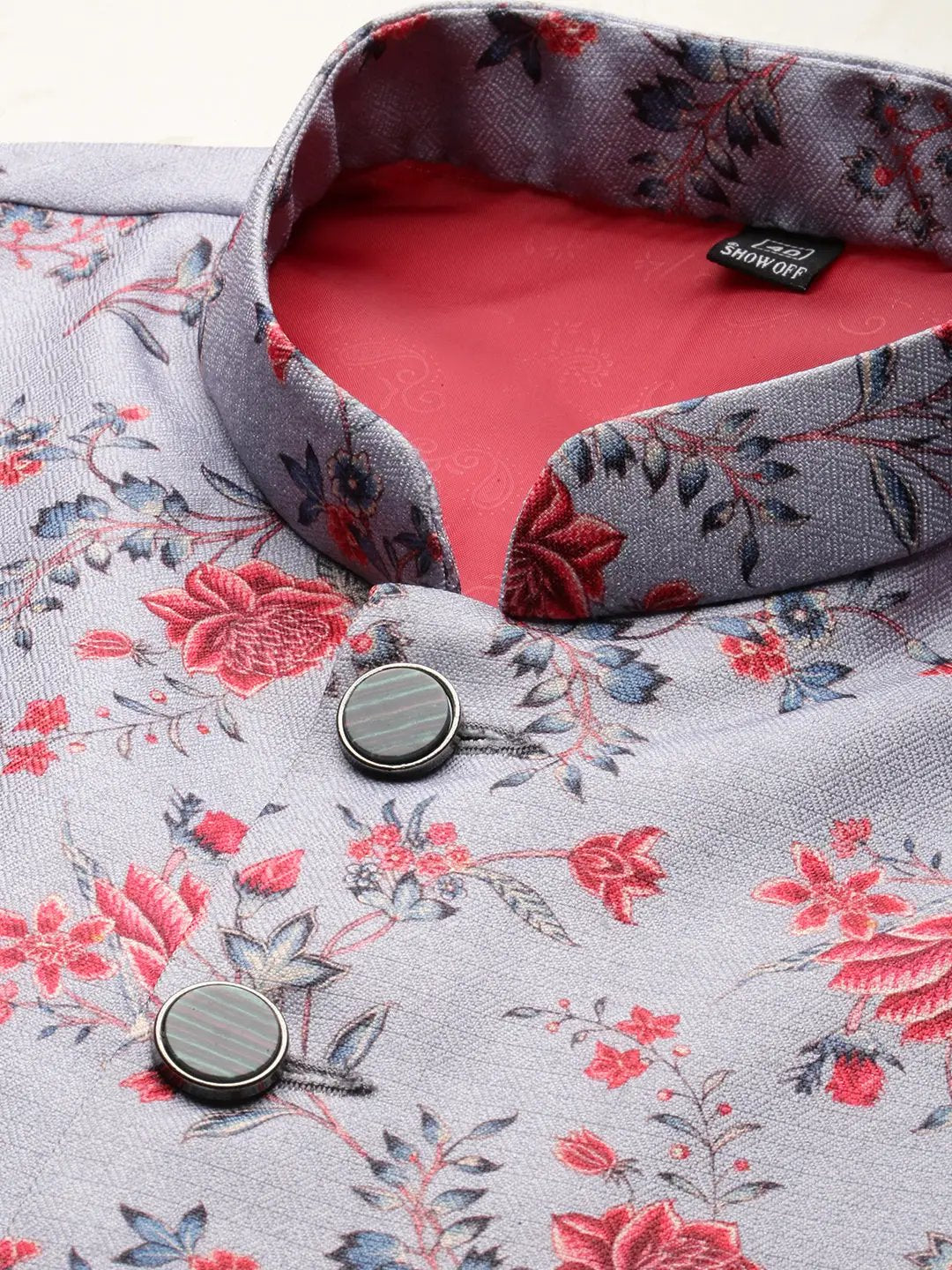 Men's Mandarin Collar Printed Grey Nehru Jacket - from SHOWOFFFF
