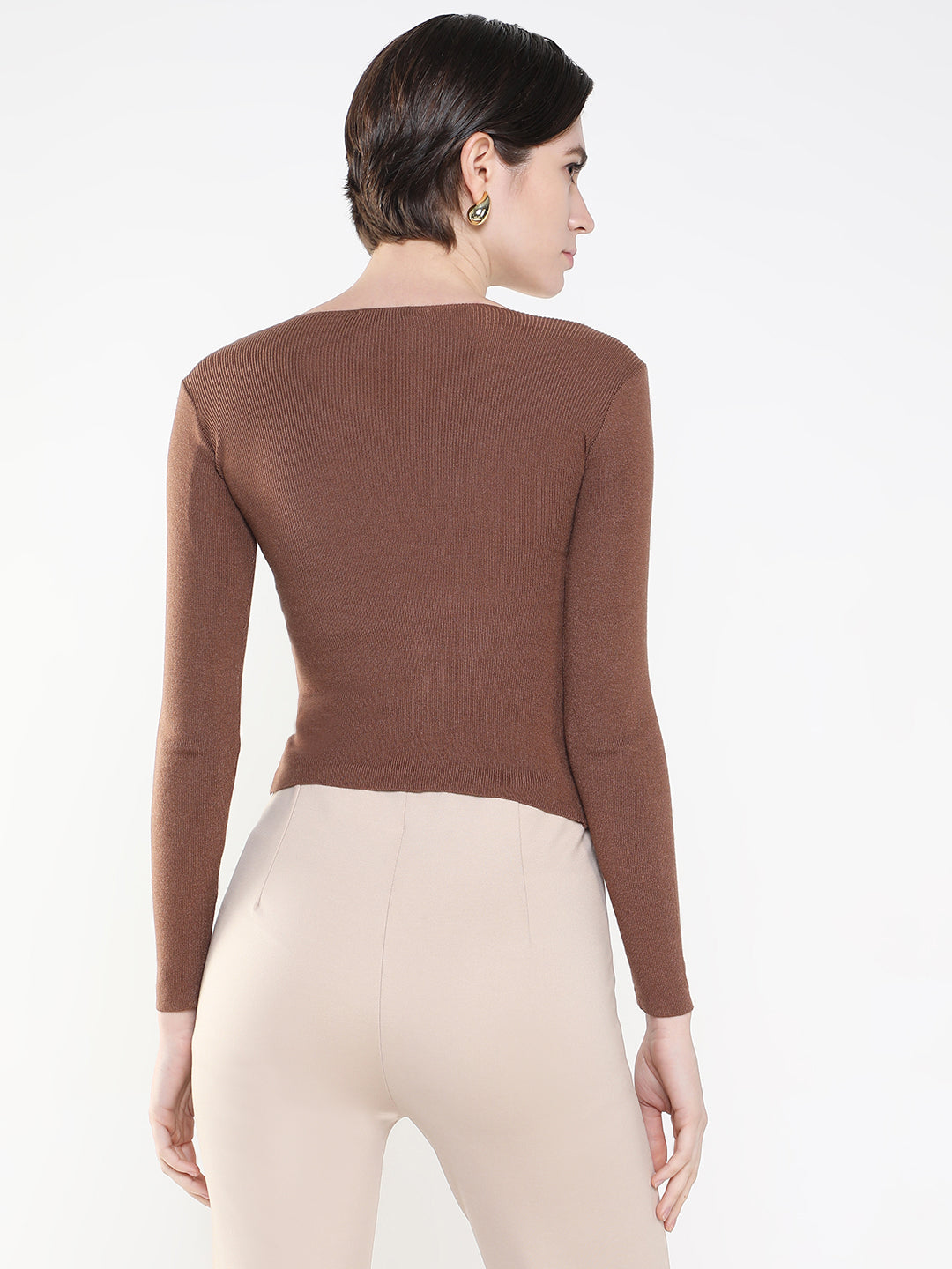 Women's Solid Brown Fitted Top