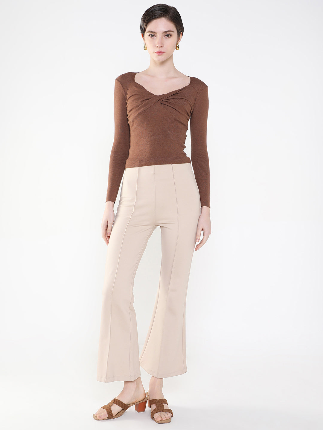 Women's Solid Brown Fitted Top