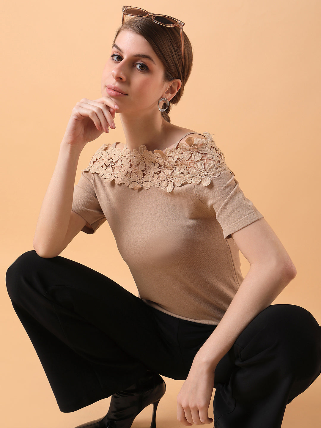 Women Solid Beige Top