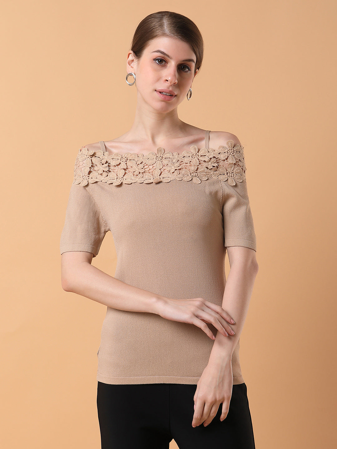 Women Solid Beige Top