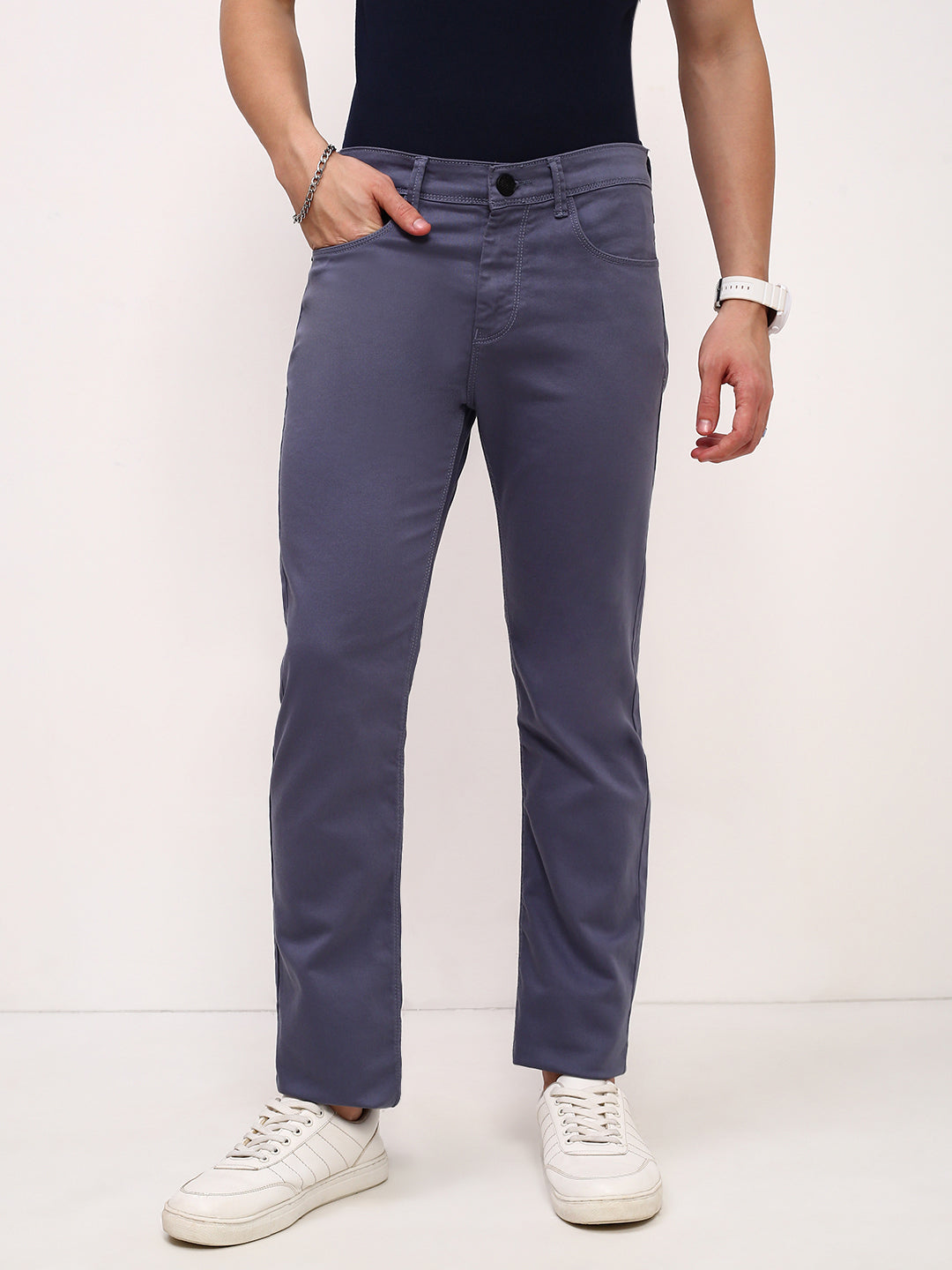 Men Purple Solid Straight Fit Jeans