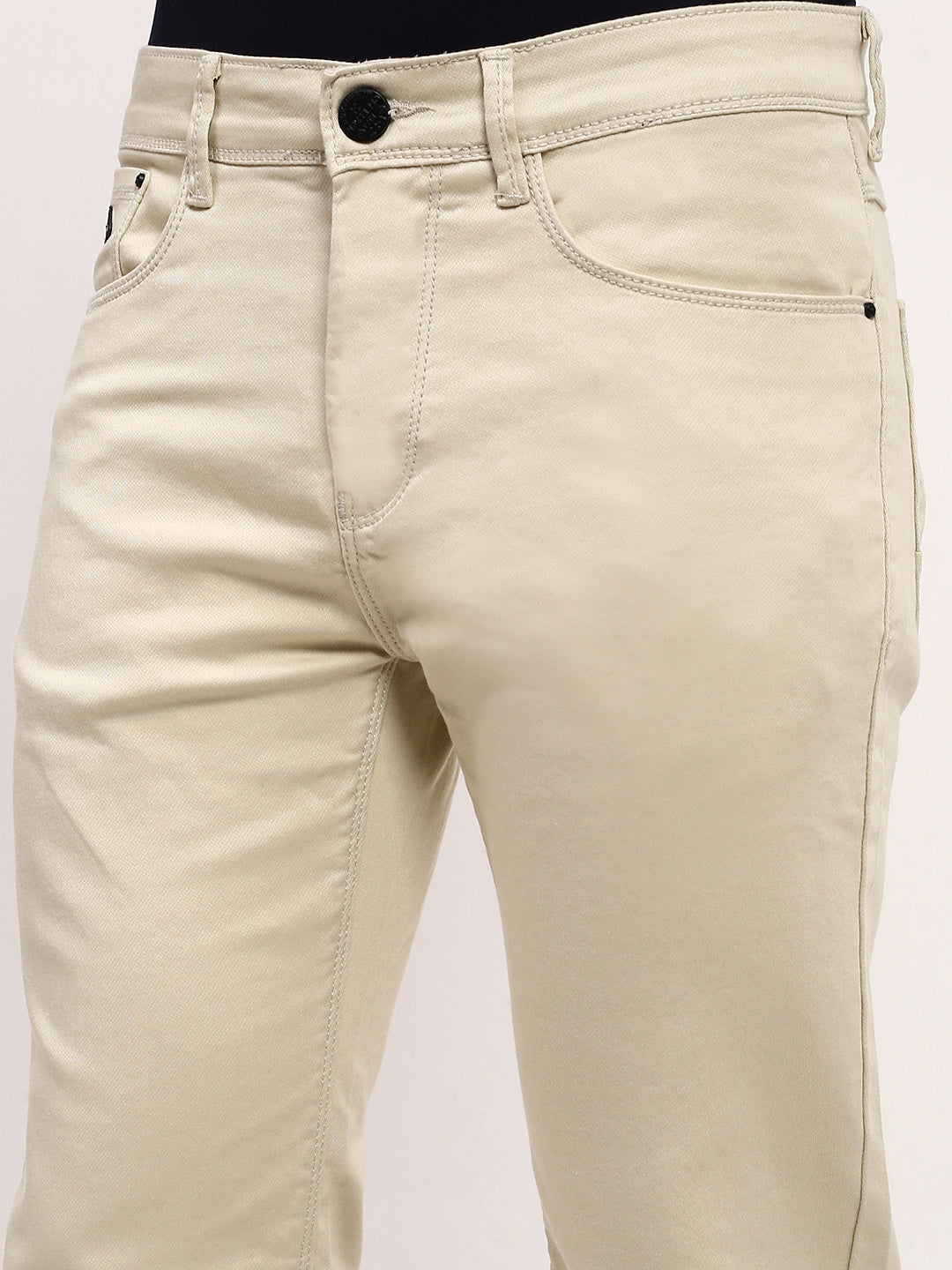 Men Cream Solid Straight Fit Jeans