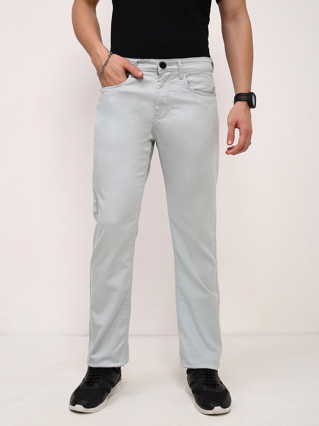 Men Sea Green Solid Straight Fit Jeans