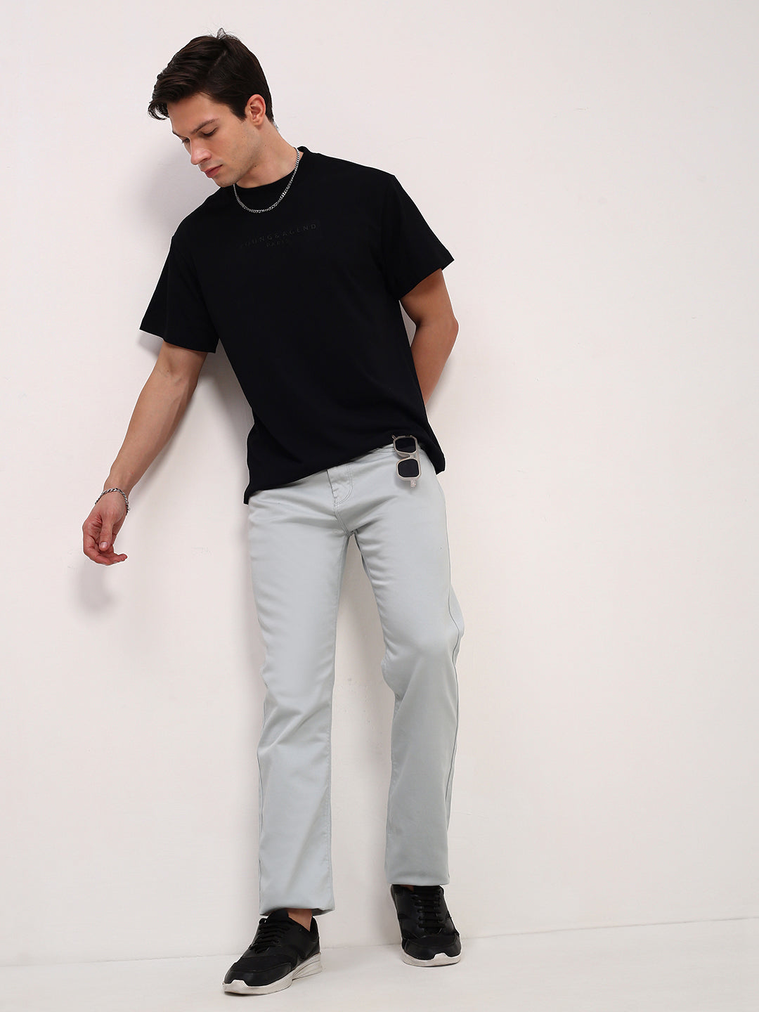 Men Sea Green Solid Straight Fit Jeans