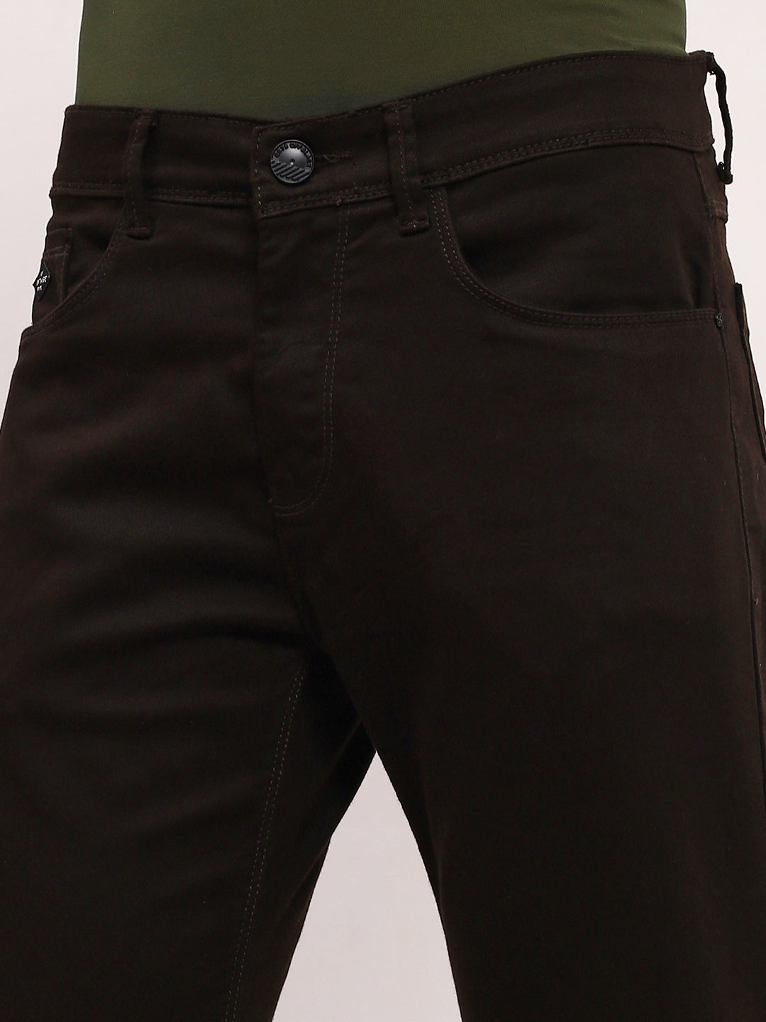 Men Brown Solid Straight Fit Jeans