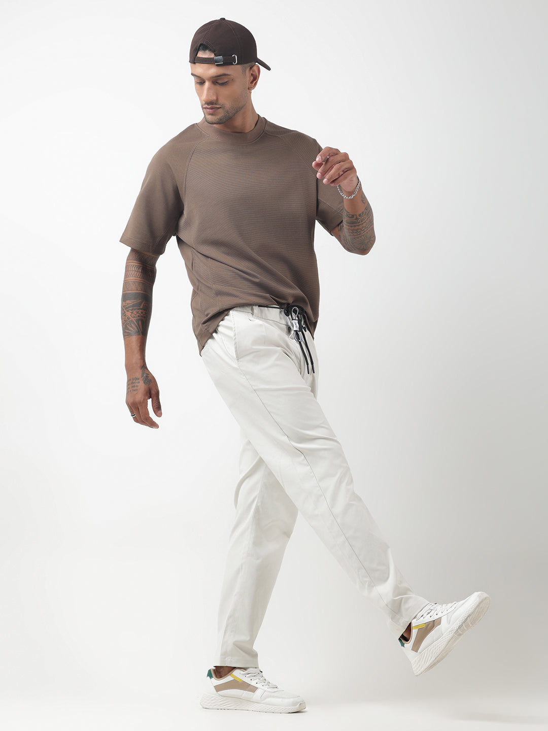 Men's Off-White Slim Fit Trouser with Drawstring