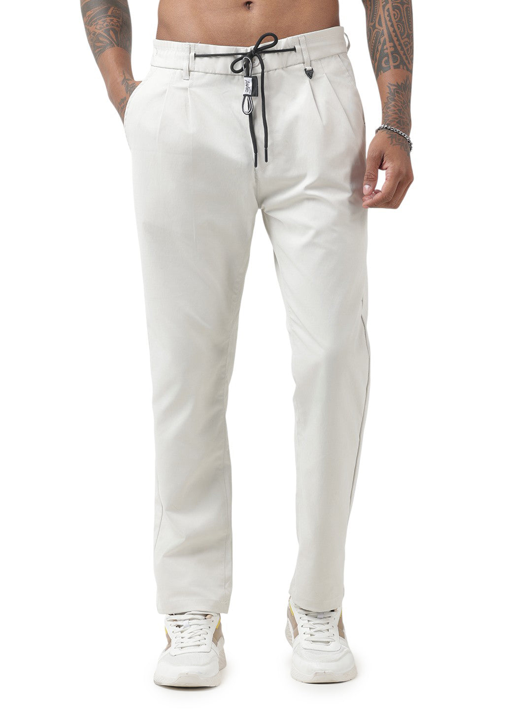 Men's Off-White Slim Fit Trouser with Drawstring