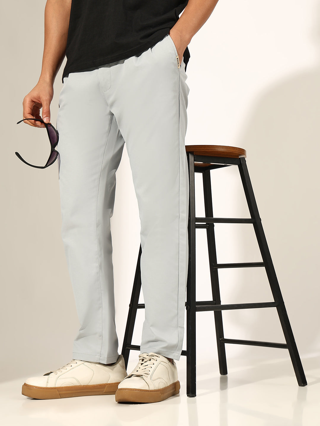 Men's Pleated Grey Straight Fit Trouser with Drawstring