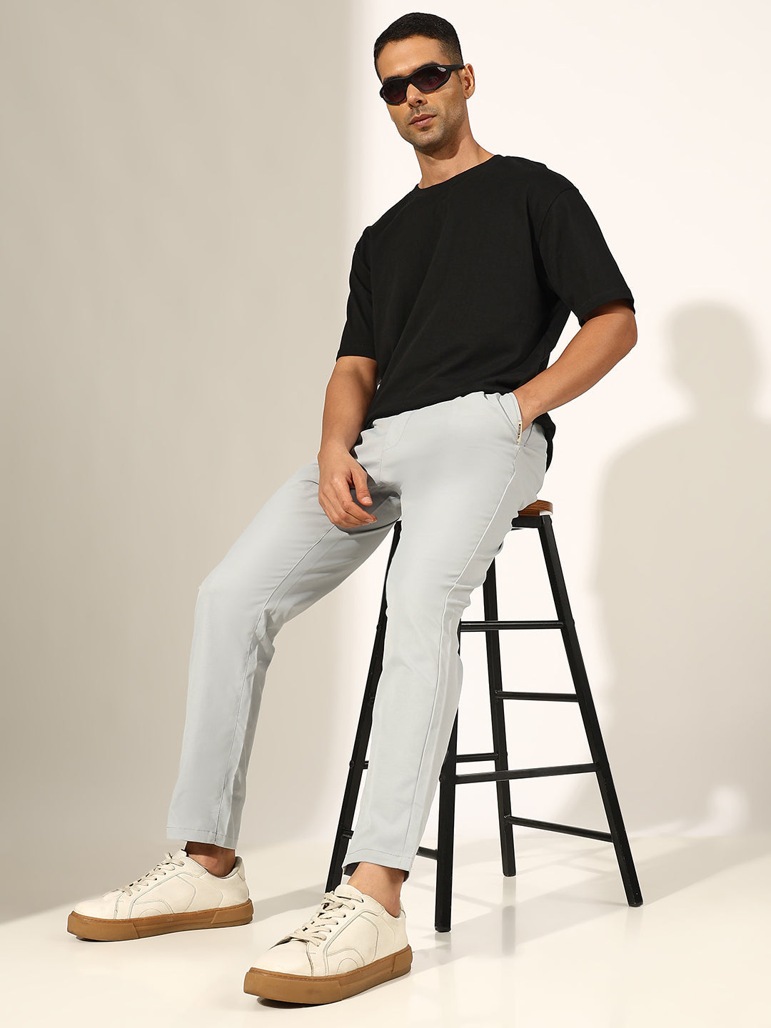 Men's Pleated Grey Straight Fit Trouser with Drawstring