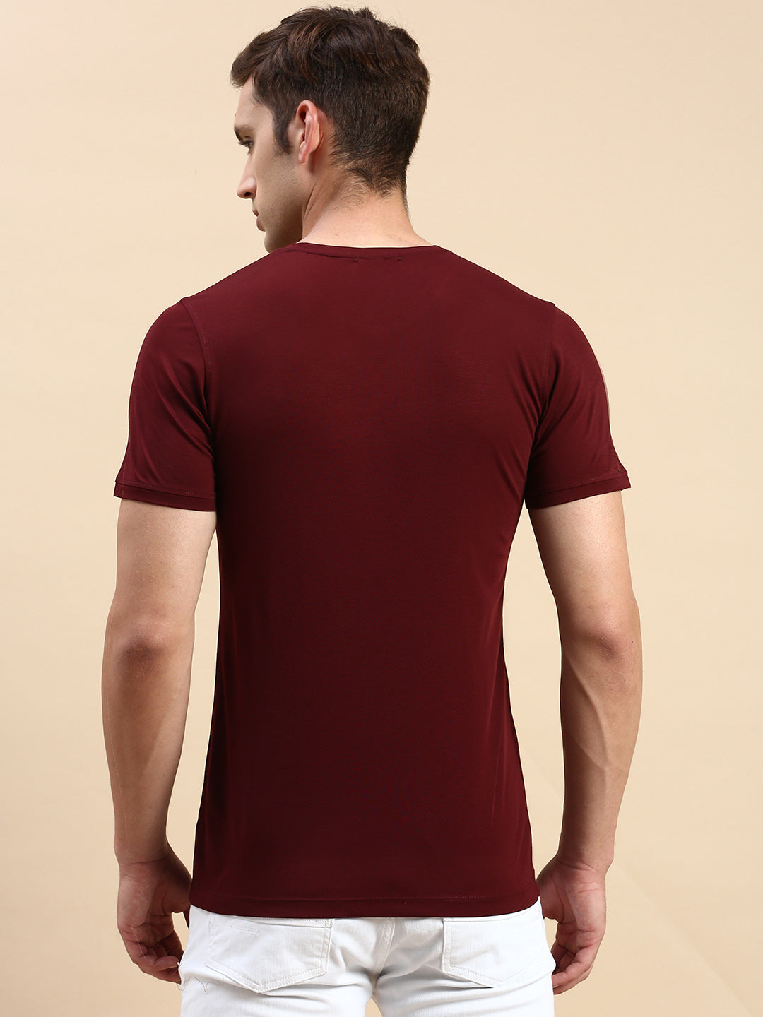 Men Round Neck Typography Burgundy T Shirt