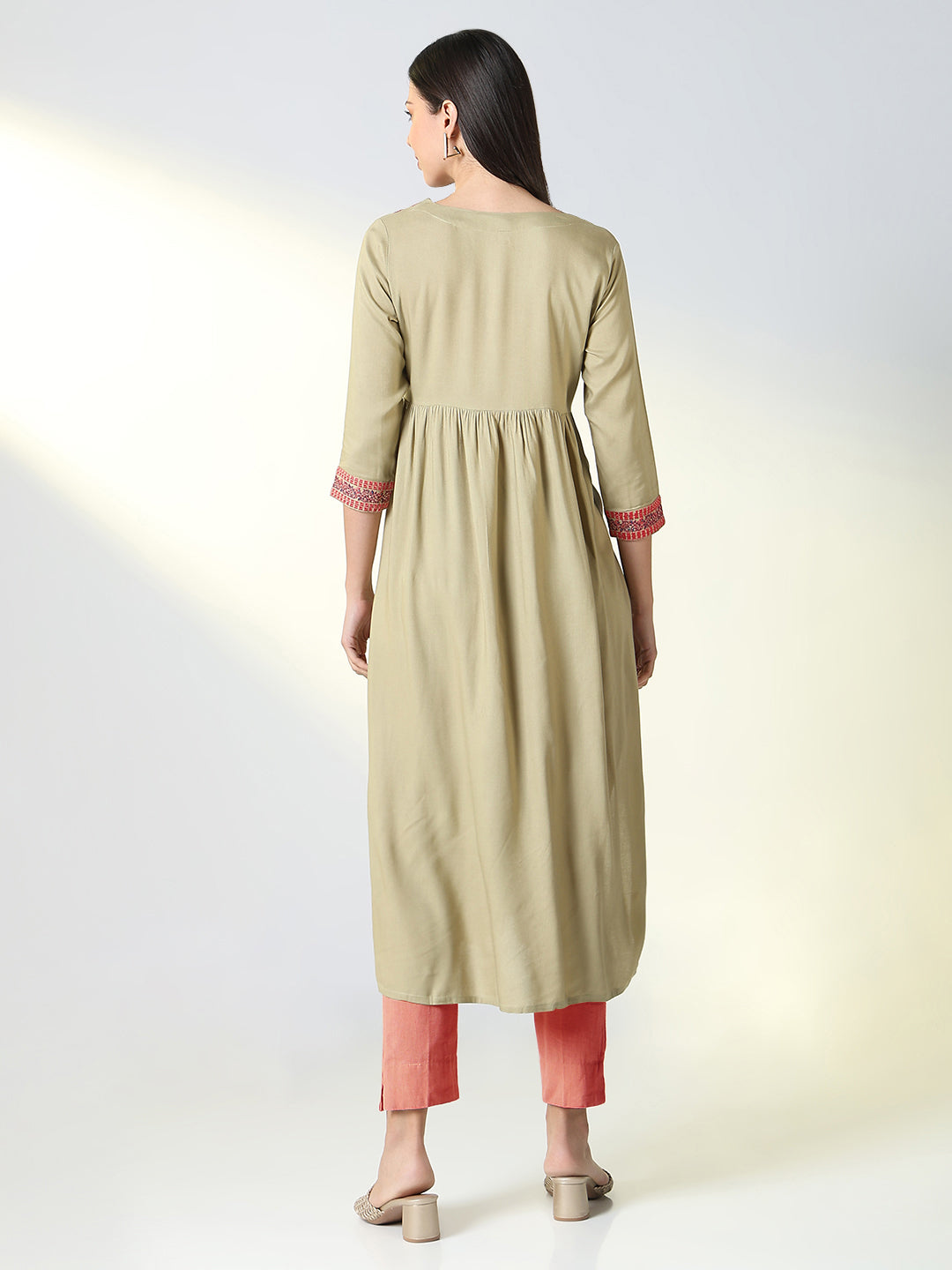 Women Beige Solid A Line Kurta