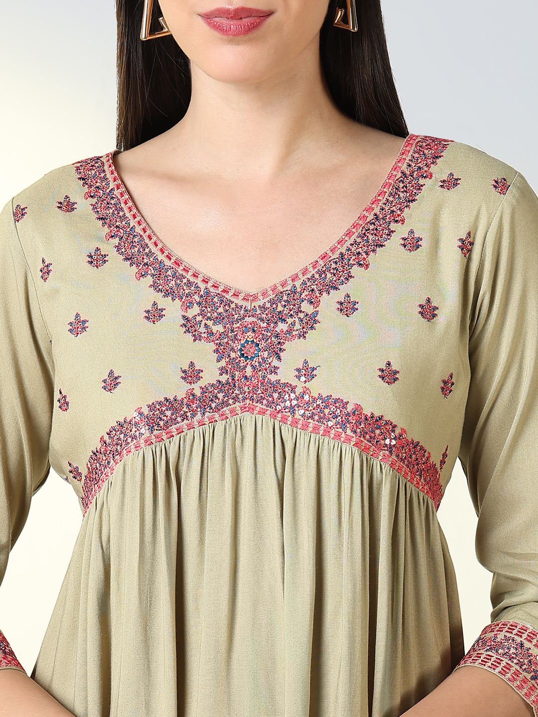 Women Beige Solid A Line Kurta