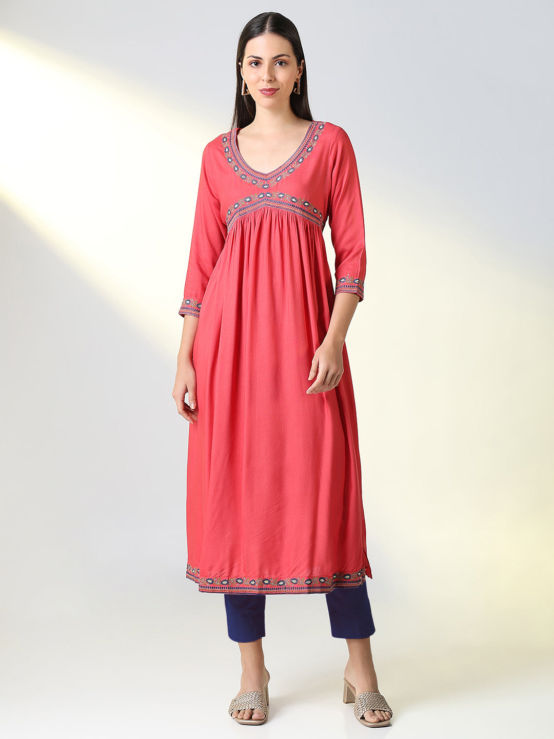 Women Pink Solid A Line Kurta