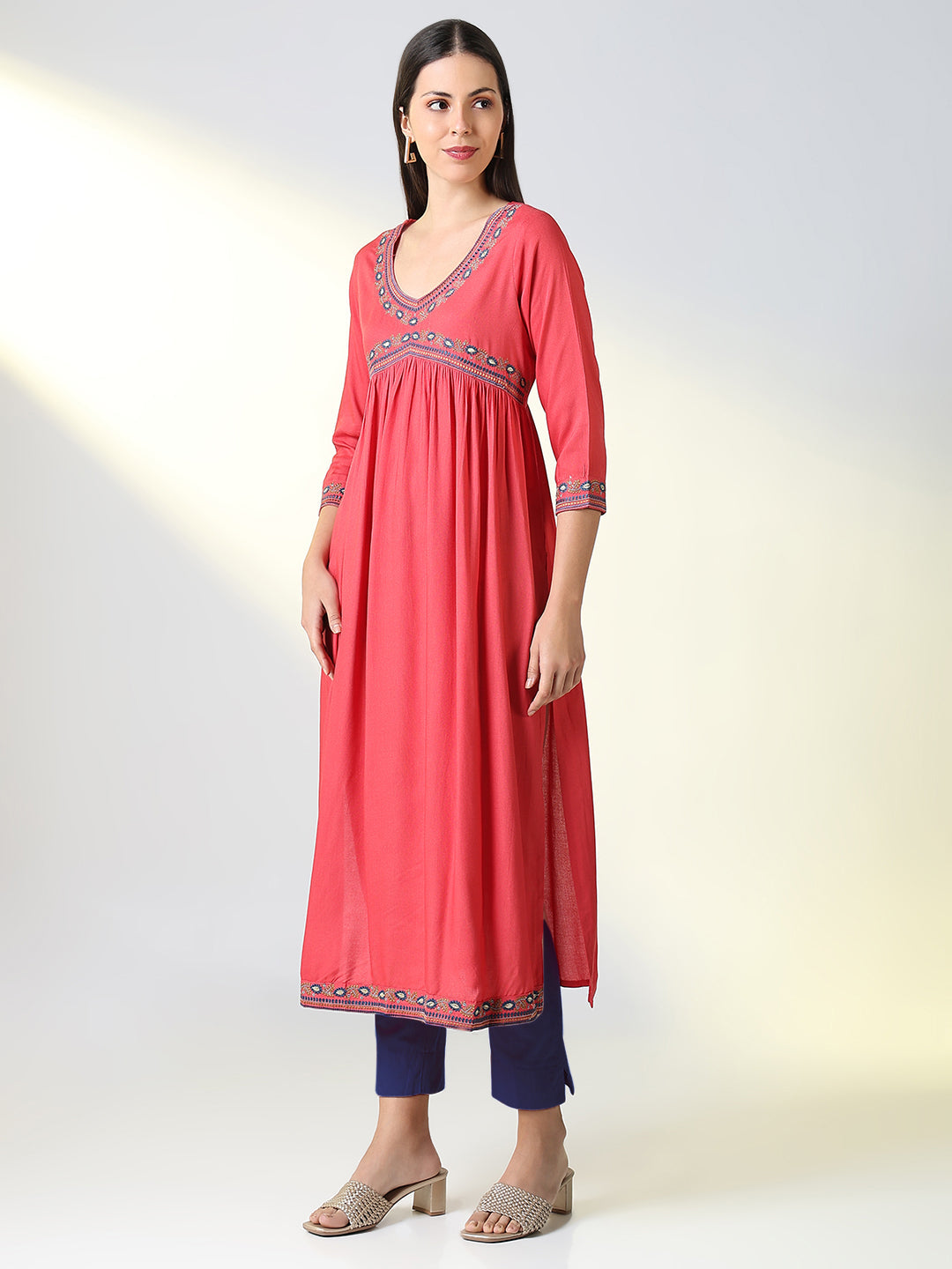 Women Pink Solid A Line Kurta