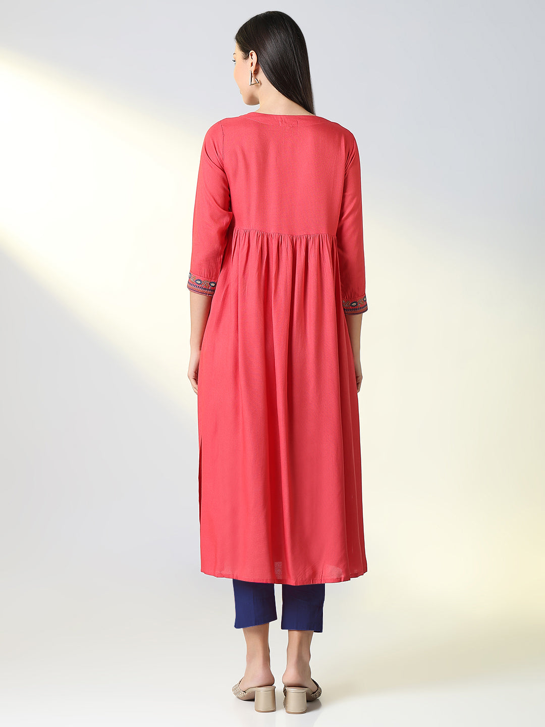 Women Pink Solid A Line Kurta