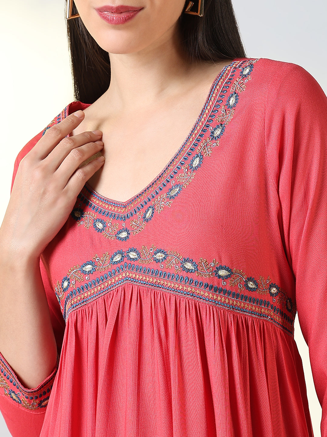 Women Pink Solid A Line Kurta