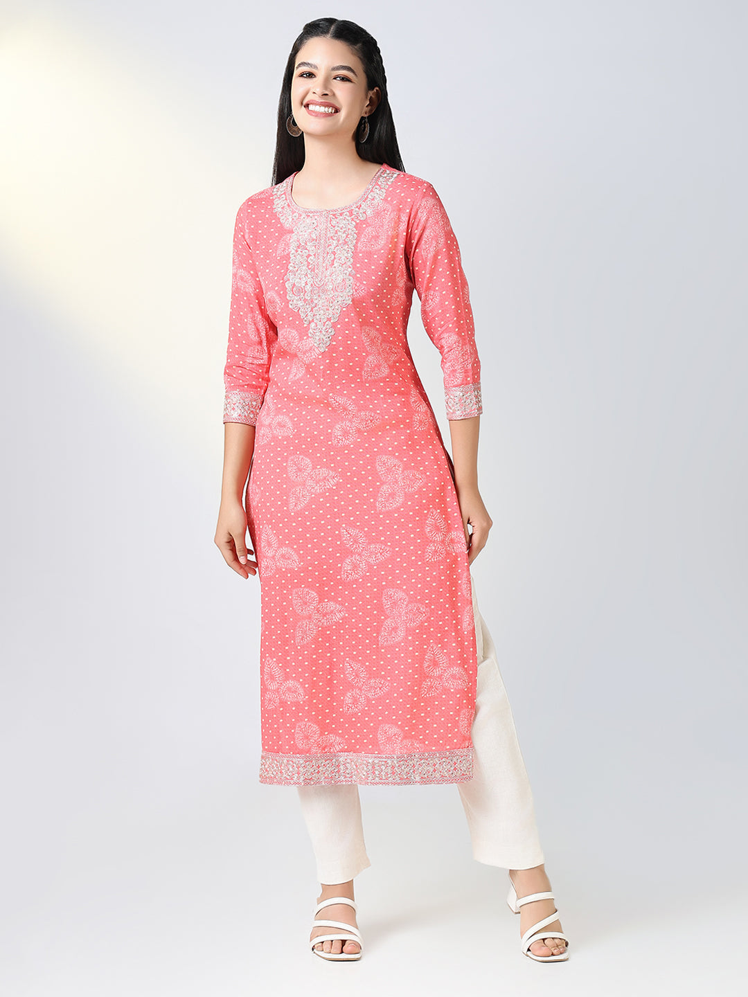 Women Pink Ethnic Motifs Straight Kurta