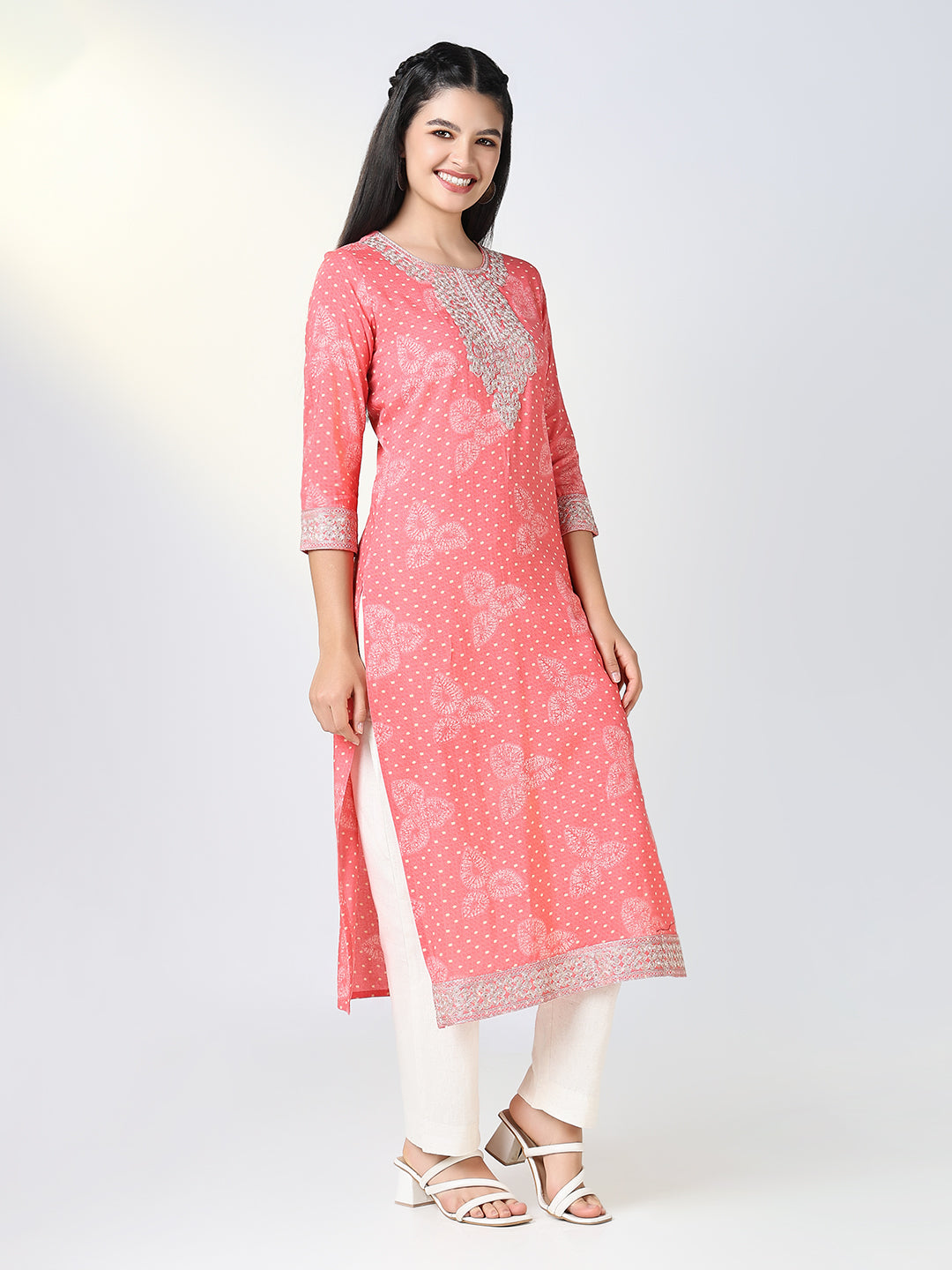 Women Pink Ethnic Motifs Straight Kurta