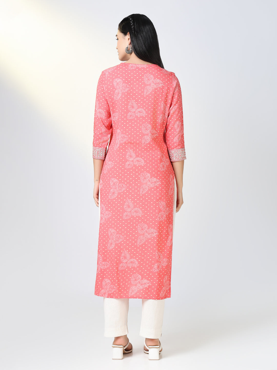 Women Pink Ethnic Motifs Straight Kurta