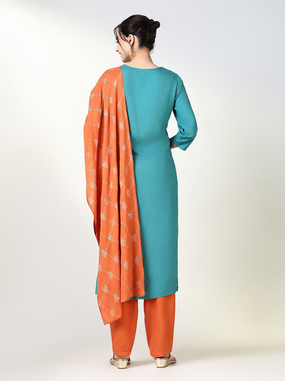 Women Paisley Green Straight Kurta Set with Dupatta