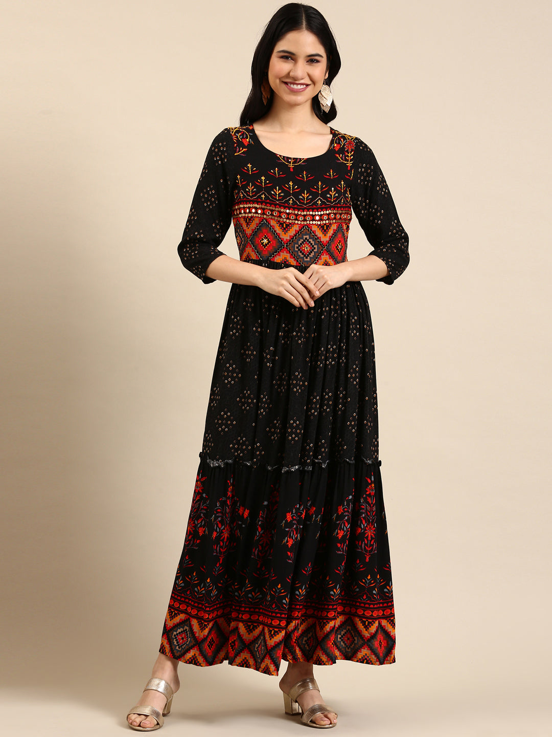 Women's Black Printed Anarkali Kurta