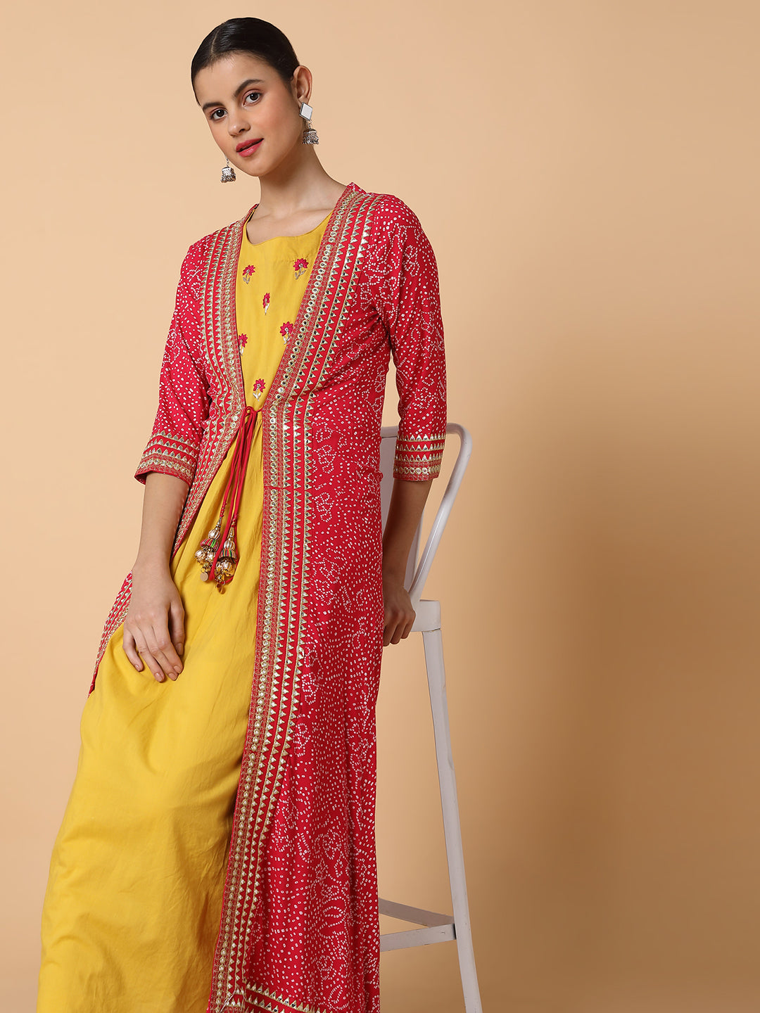 Women Mustard Solid Anarkali Kurta