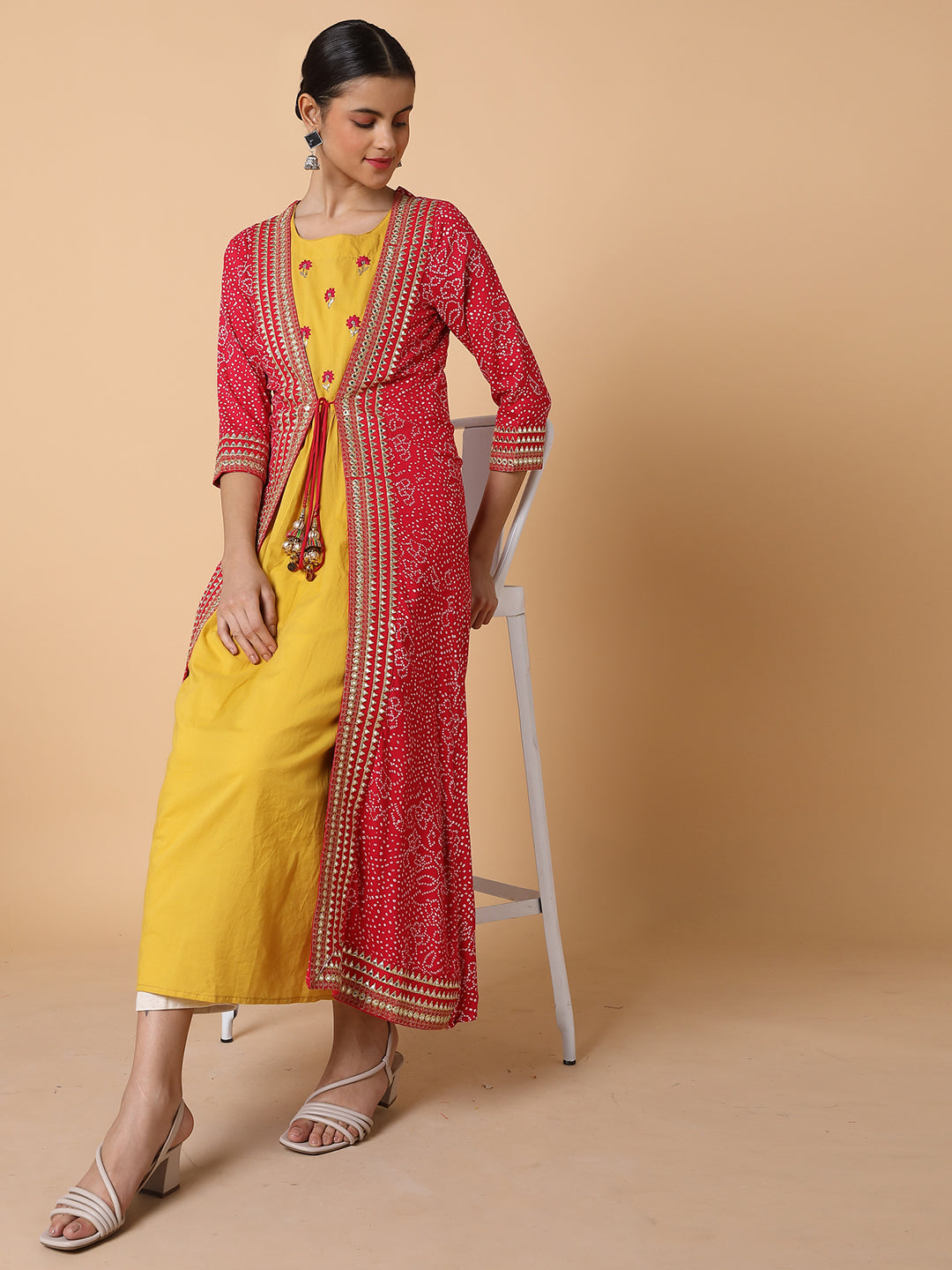 Women Mustard Solid Anarkali Kurta