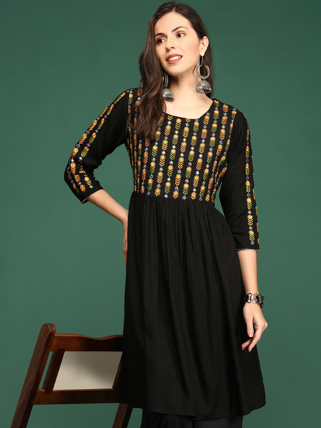 Women's Black Embroidered Anarkali Kurta