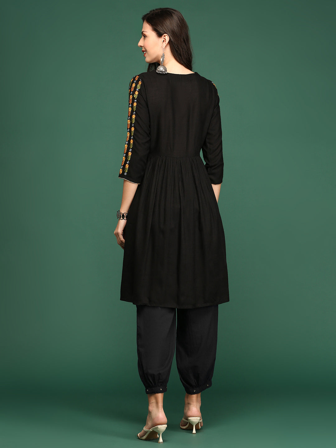 Women's Black Embroidered Anarkali Kurta